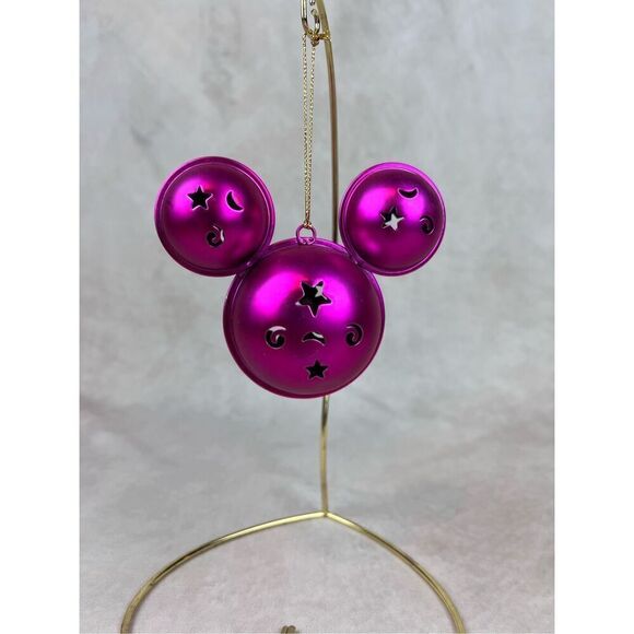 2010 Disney Park Mickey Mouse Ears Jingle Bell Pink Metal Christmas Ornament - Picture 2 of 6